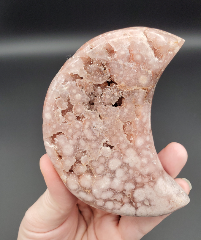 Pink Flower Agate Amythyst Moon